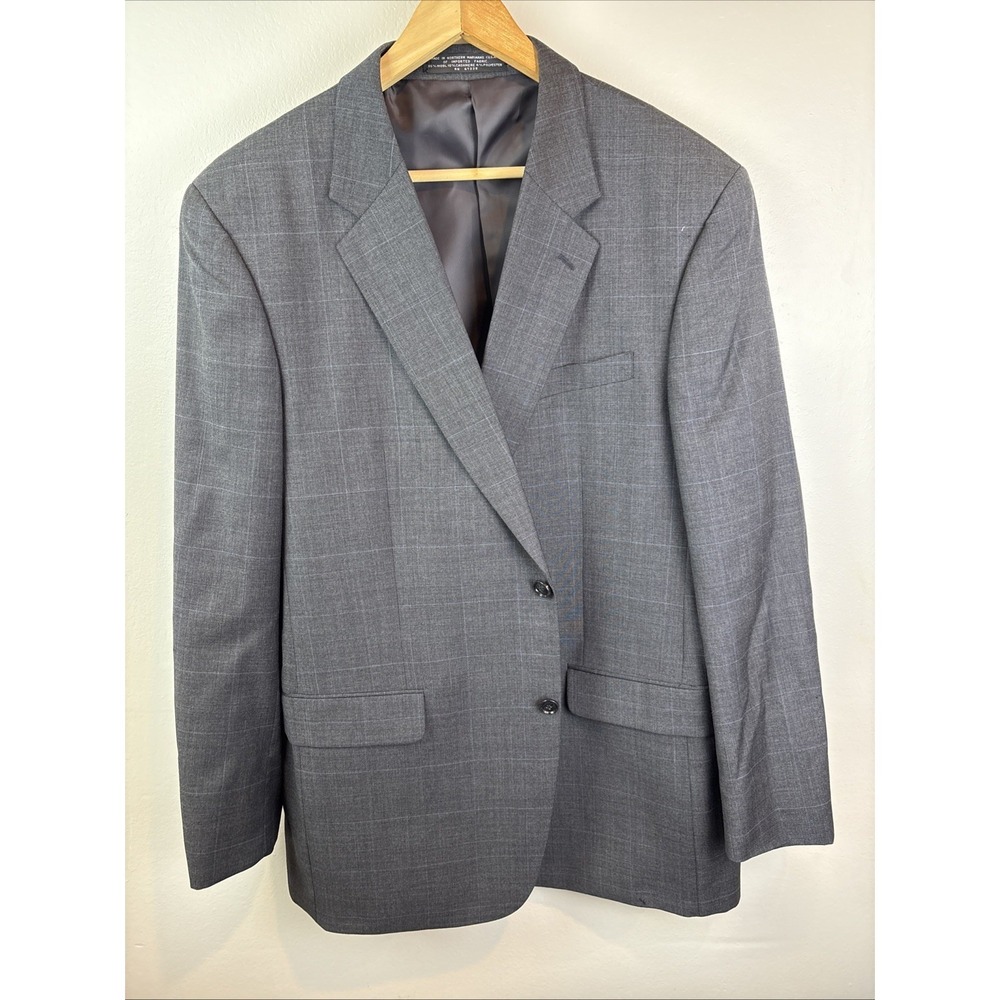 Jones New York Blazer Size 44Long Windowpane Gray Wool Cashmere Blend